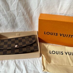 Louis Vuitton Emilie Wallet Damier Ebene Rose Ballerine w/ Box & Dust Bag